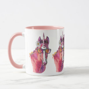 Hand teckning rosa Unicorn Mugg