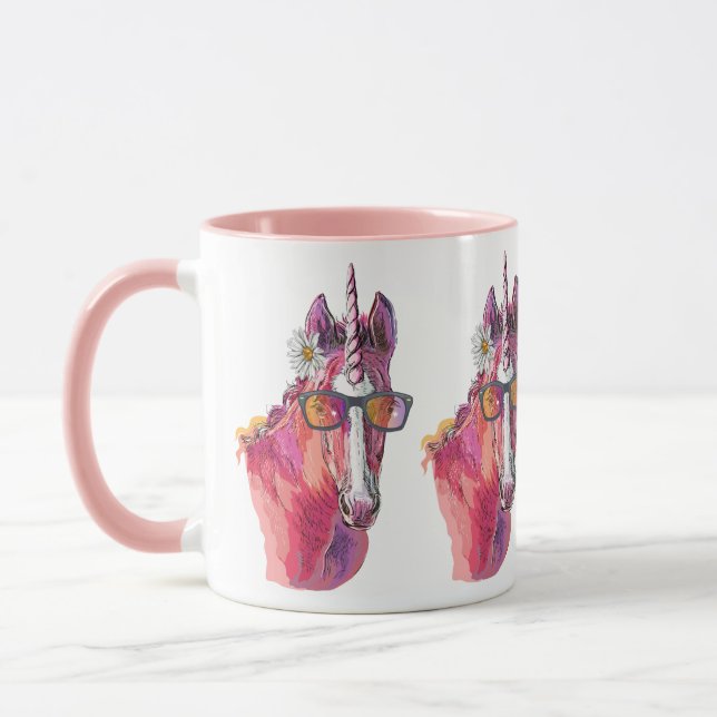 Hand teckning rosa Unicorn Mugg (Vänster)