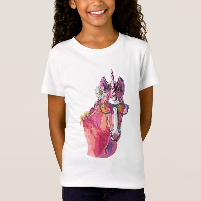 Hand teckning rosa Unicorn T Shirt (Framsida)