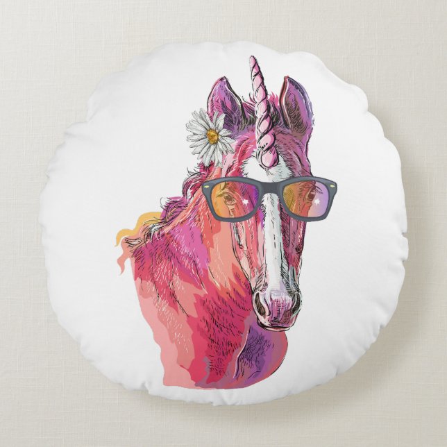 Hand teckning rosa Unicorn T-Shirt Dekorativ kudde (Framsidan)
