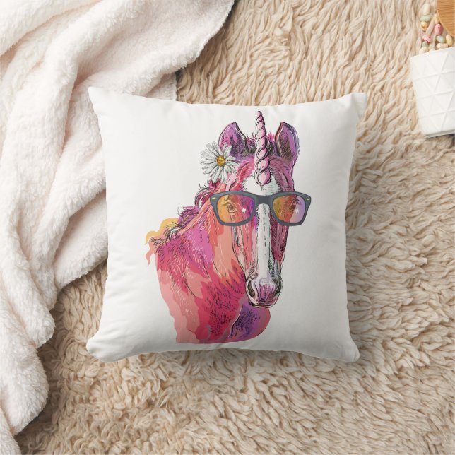 Hand teckning rosa Unicorn T-Shirt Kudde (Filt)
