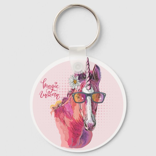 Hand teckning rosa Unicorn Tote Bag Nyckelring (Framsida)
