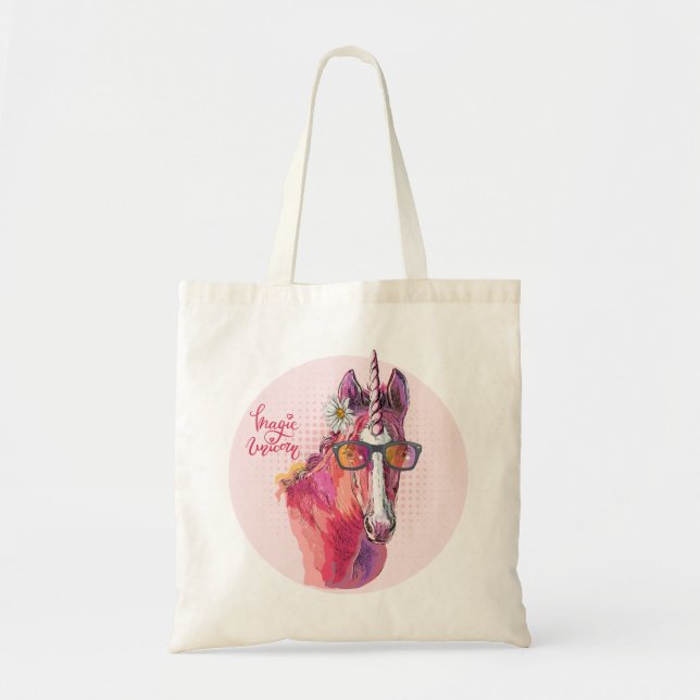 Hand teckning rosa Unicorn Tygkasse (Framsidan)