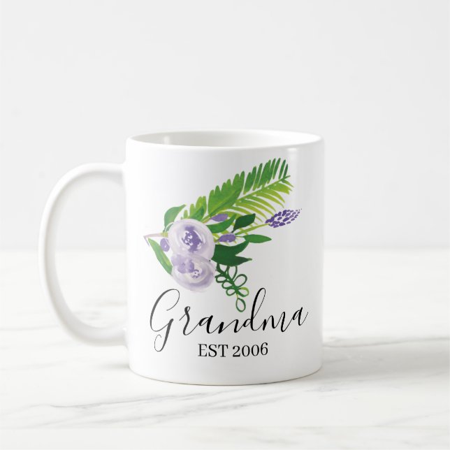 Hand vattenfärg Blommig Mamma Mormor Lila Kaffemugg (Vänster)