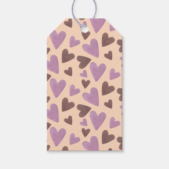 Hand vattenfärg hjärtan choklad rosa    presentetikett (Framsidan)