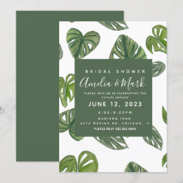 Hand vattenfärg Monstera Adansonii blad Bröllop Inbjudningar