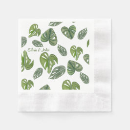 Hand vattenfärg Monstera Adansonii blad bröllop Pappersservett
