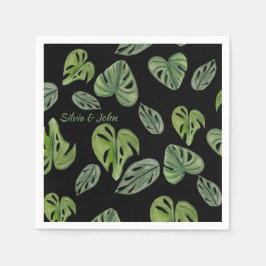 Hand vattenfärg Monstera Adansonii blad bröllop Pappersservett