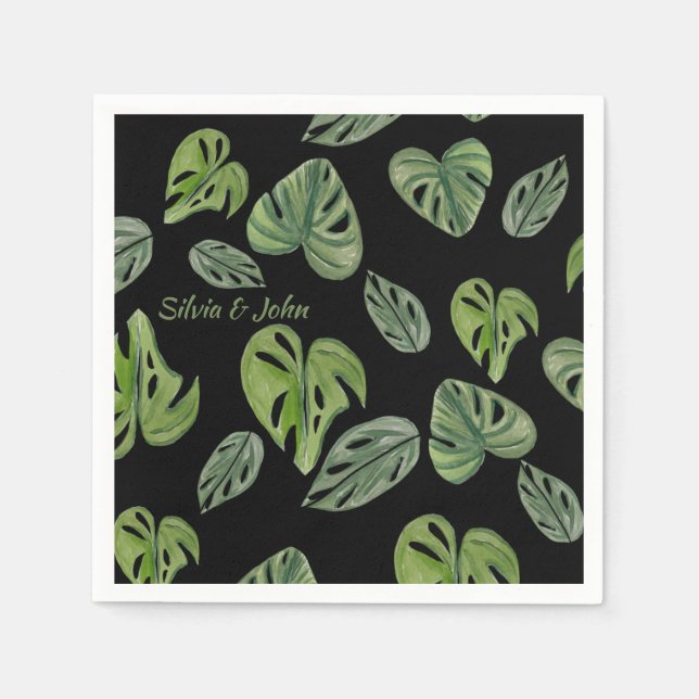 Hand vattenfärg Monstera Adansonii blad bröllop Pappersservett (Framsidan)