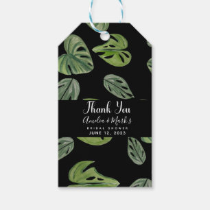 Hand vattenfärg Monstera Adansonii blad Bröllop Presentetikett