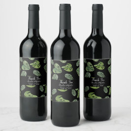 Hand vattenfärg Monstera Adansonii blad Bröllop Vinflaska Etikett