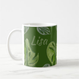 Hand vattenfärg Monstera Adansonii blad grön Kaffemugg