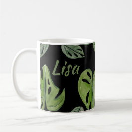 Hand vattenfärg Monstera Adansonii Bröllopslöv Kaffemugg