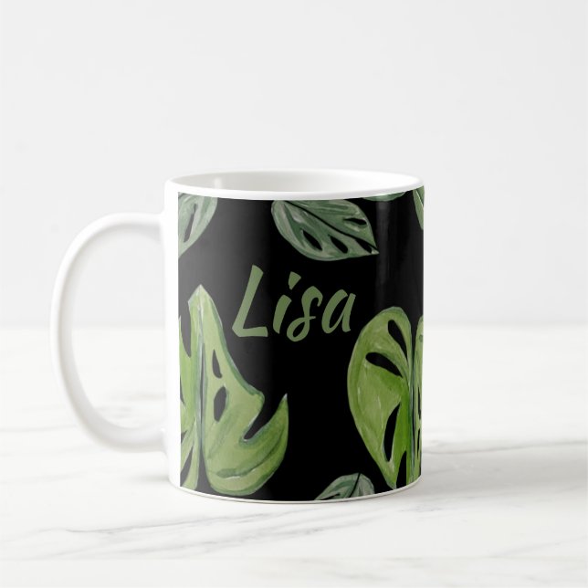 Hand vattenfärg Monstera Adansonii Bröllopslöv Kaffemugg (Vänster)