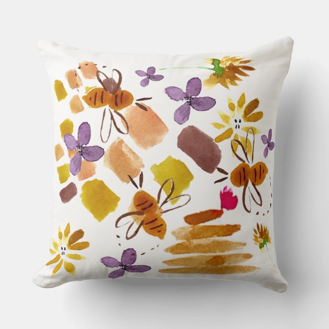 Hand vattenfärgade blommor Gul Bipenna Kudde (Framsida)