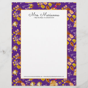 Hand Watercolor Bee Art botaniskt Blommönster Brevhuvud