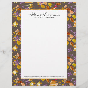 Hand Watercolor Bee Art botaniskt Blommönster Brevhuvud