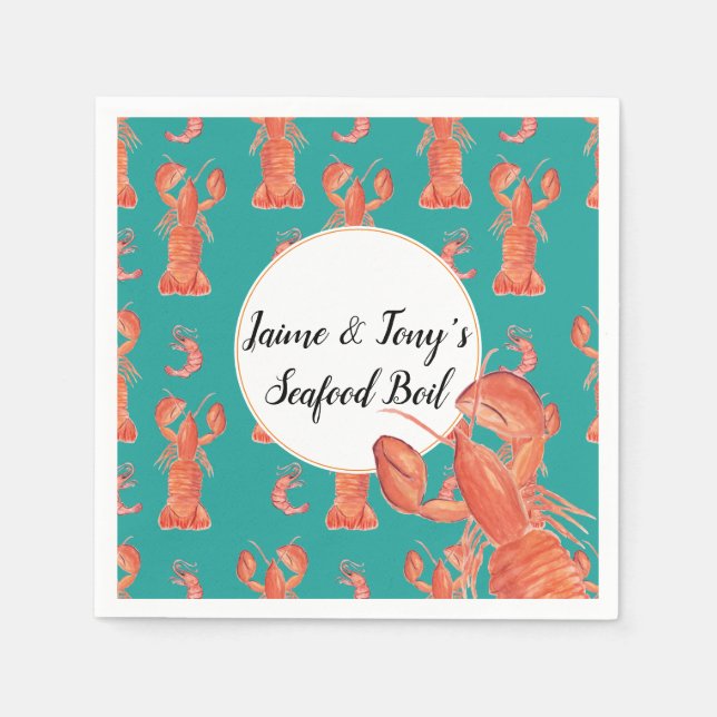 Hand Watercolor Seafood Boil Lobster Shrimp Pappersservett (Framsidan)