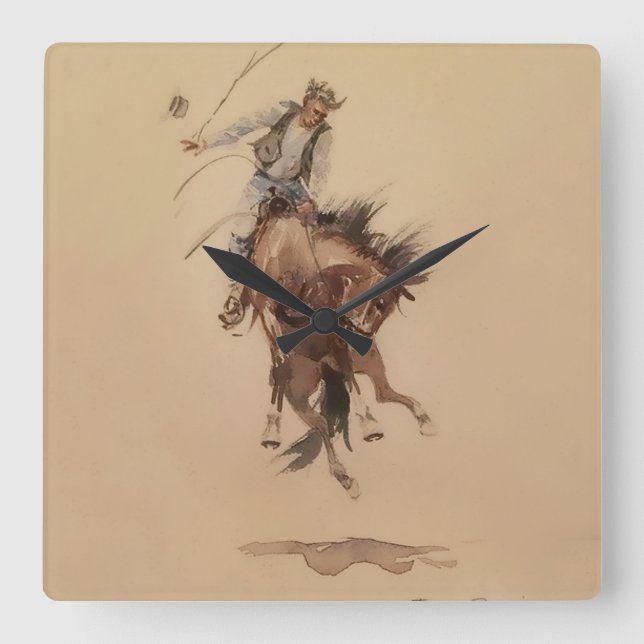 Hand-Whipping a Bronc av Edward Borein Fyrkantig Klocka (Framsida)