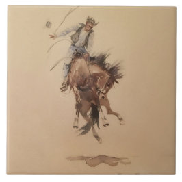 Hand-Whipping a Bronc av Edward Borein Kakelplatta
