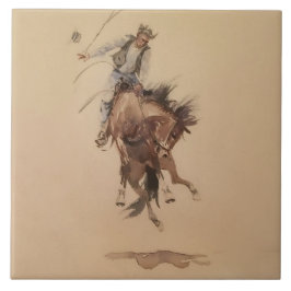 Hand-Whipping a Bronc av Edward Borein Kakelplatta