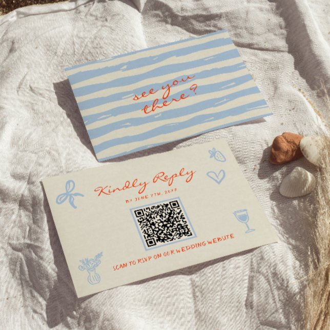 Hand Written Drawn Whimsical QR Code Wedding OSA Kort (Skapare uppladdad)