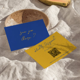 Hand Written Yellow Blue Italian QR Code Wedding OSA Kort