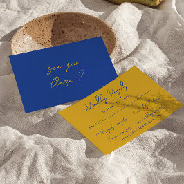 Hand Written Yellow Blue Italian Retro Wedding  OSA Kort