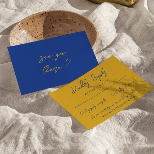 Hand Written Yellow Blue Italian Retro Wedding  OSA Kort (Skapare uppladdad)