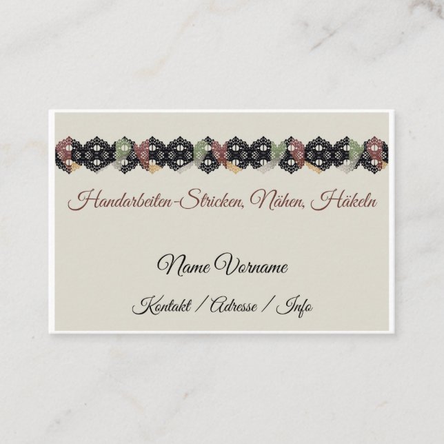 Handarbeiten stricken häckeln nähen visitkort (Framsida)