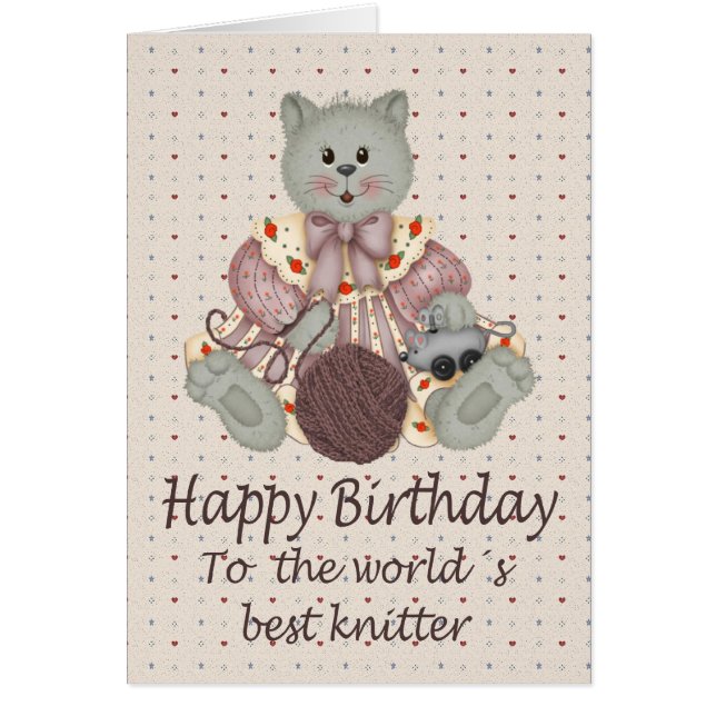 Handarbetekatt Hälsningskort (Framsidan)