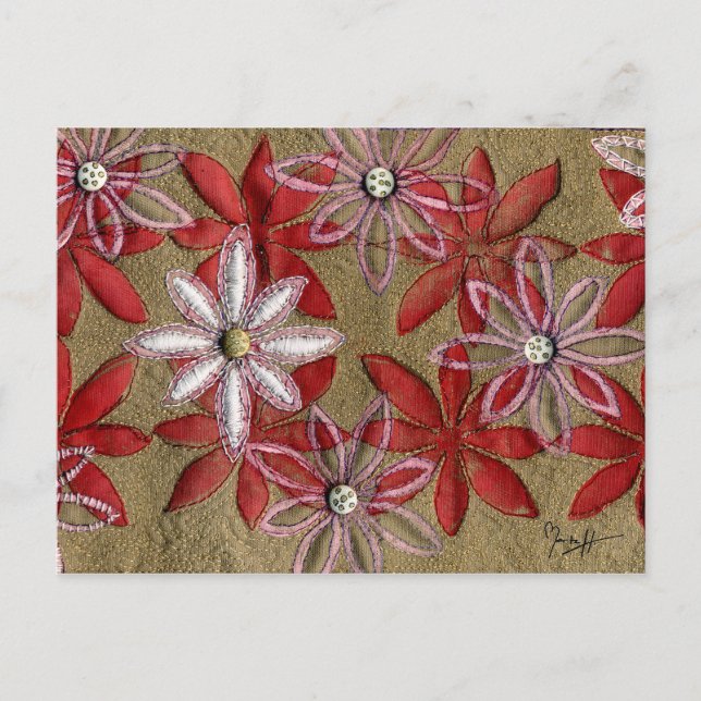 Handavlade avfettade Rosa- och rödblommor Vykort (Framsida)