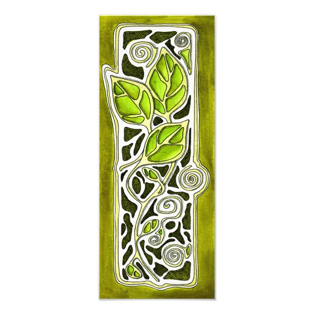 Handavstämt Löv i Grönt Fototryck (Framsidan)