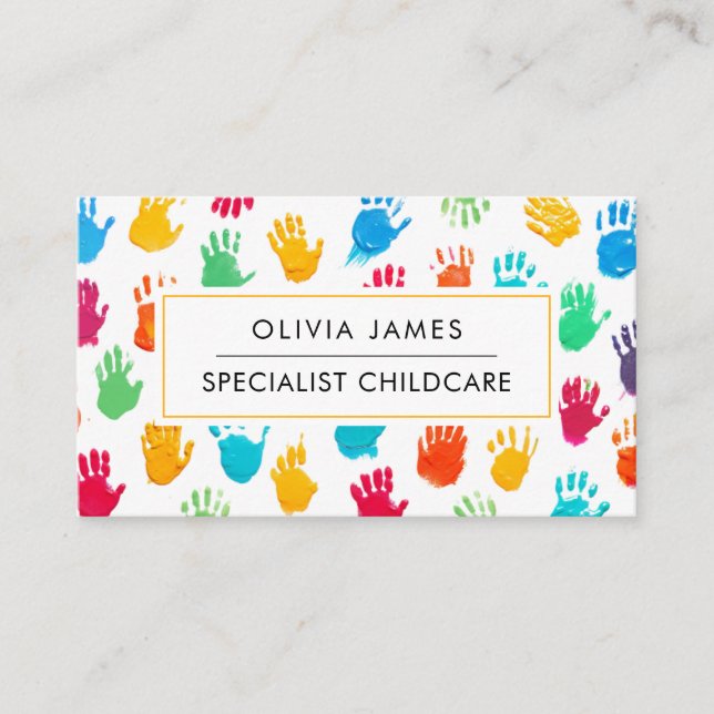 Handavtryck Babyvvakt Childcare Daycare Nanny Visitkort (Framsida)