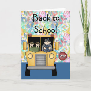 Handavtryck och Back to school-kort för Buss i sko Kort