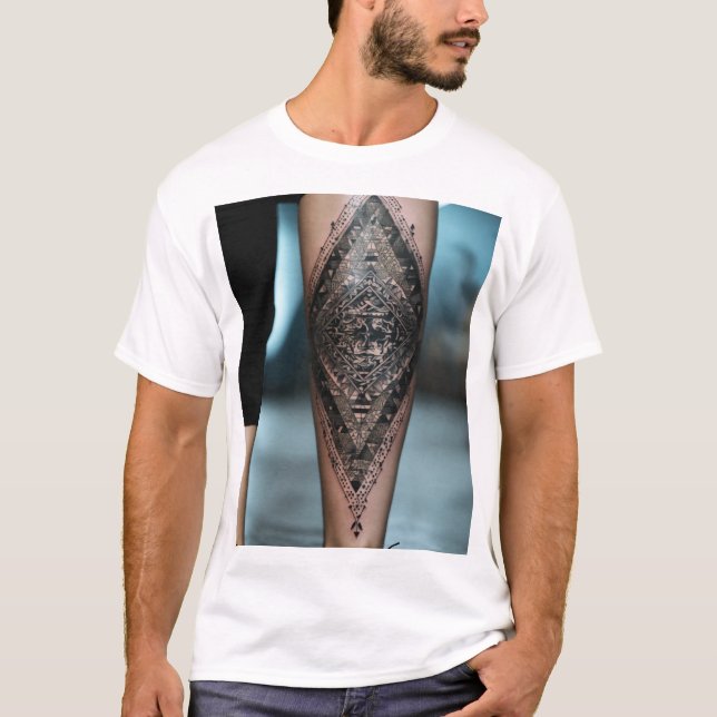 Handavtryck tatuering Konst T-shirt design. (Framsida)
