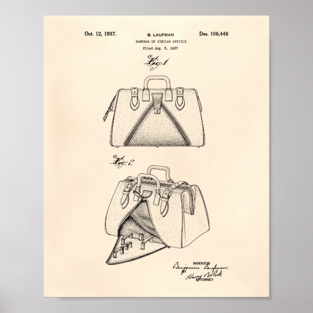 Handbag 1937 Patent Art Old Peper Poster (Framsidan)