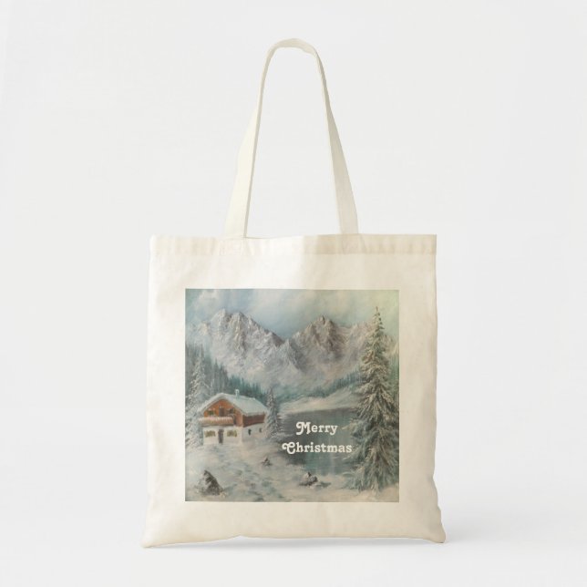 Handbag Ann Hayes Painting Bavarian Snö Dream Tygkasse (Framsidan)