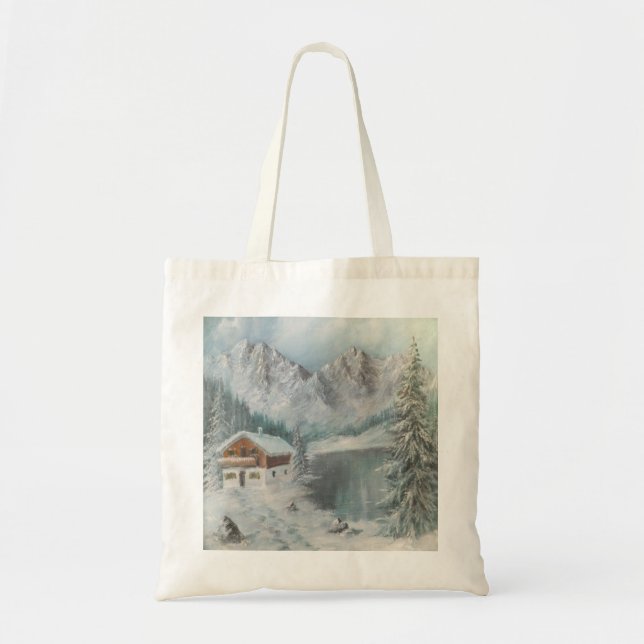 Handbag Ann Hayes Painting Bavarian Snö Dream Tygkasse (Framsidan)