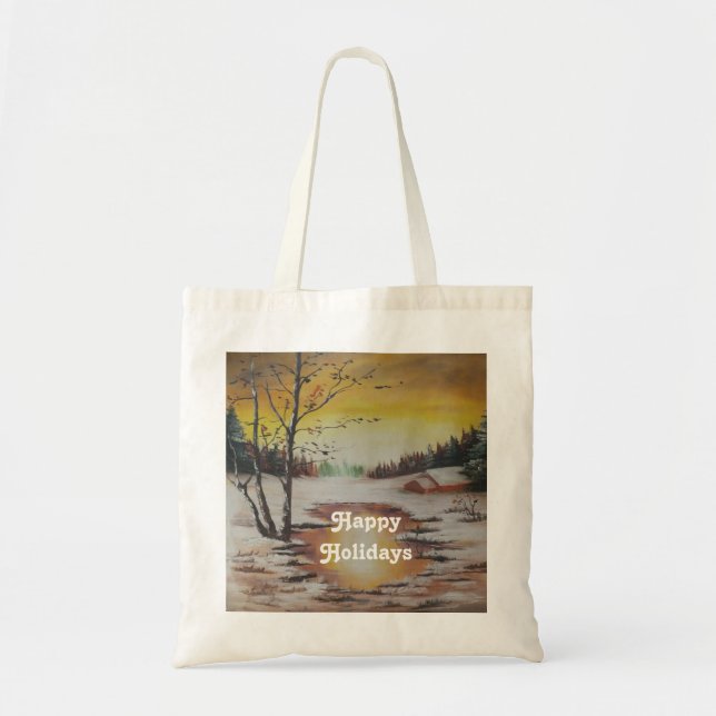Handbag Ann Hayes Painting Winter Scene Tygkasse (Framsidan)