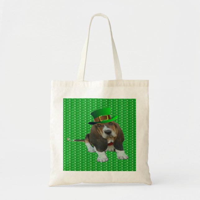 Handbag Basset Hound Lycklig St.Patrick's Day Tygkasse (Framsidan)