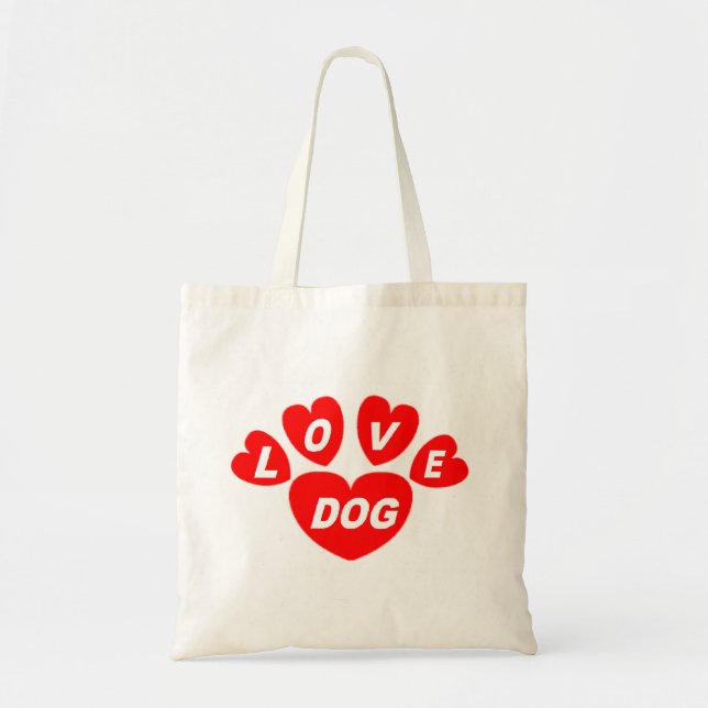 Handbag Kärlek Hund Hearts Red Tygkasse (Framsidan)