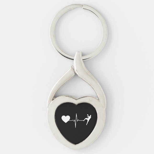 Handball Handball Player-pulsslag Twisted Heart Silverfärgad Nyckelring (Framsidan)