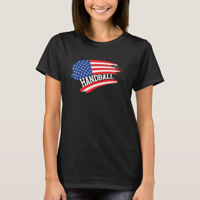 Handball  US American Flag  Team Handball Player T Shirt (Framsida)
