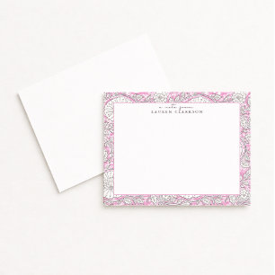 Handblock-inspirerat rosa blommig kant antecknings anteckningskort