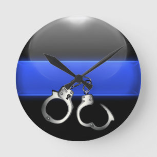 Handbojor - tunt blålinjenemblem rund klocka