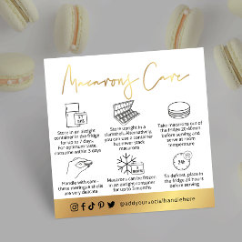 Handbok för Macarons White & Guld Modern Desserts  Fyrkantigt Visitkort