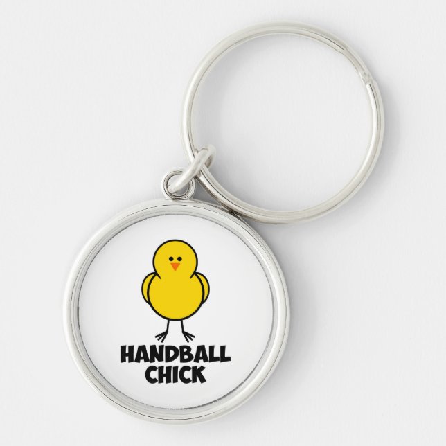 Handbollchick Rund Silverfärgad Nyckelring (Framsidan)