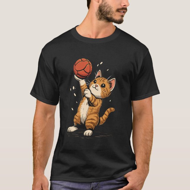 Handbollsspelare Katt på handboll T Shirt (Framsida)