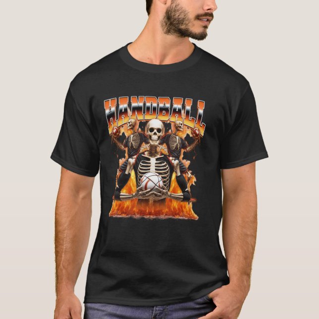 Handbollsspelare Skelett 90-Tals Bootleg Stil T Shirt (Framsida)